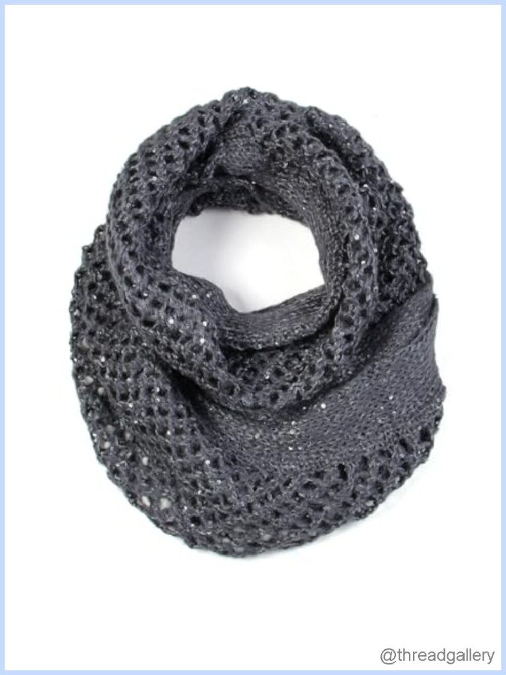 Lacy Knit Patterned Cowl Infinity Loop Scarf with Sequins